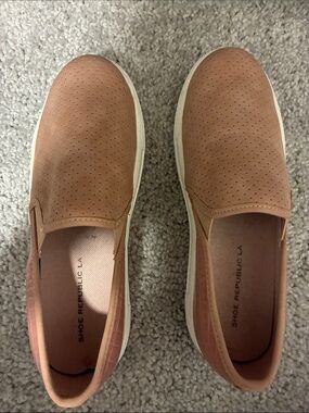 Shoe Republic LA Perforated Slip-On Sneakers - Light Brown with White Sole